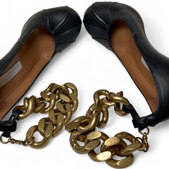 STELLA MCCARTNEY Groove Gold Chain Ankle Strap Pumps, Black, EU 38.5 NWT - Picture 6 of 16